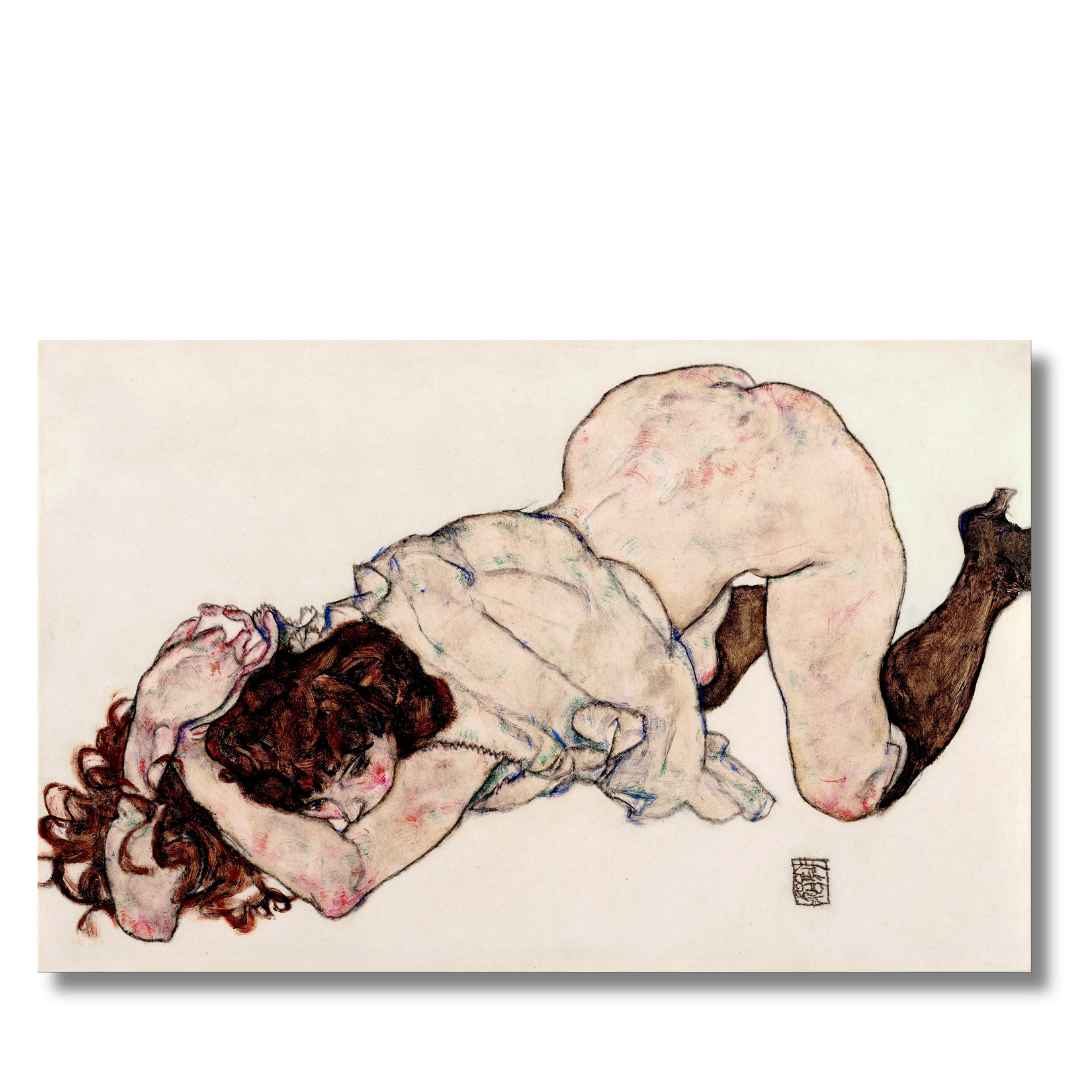 Egon Schiele – Kľačiace dievča, opreté o lakte