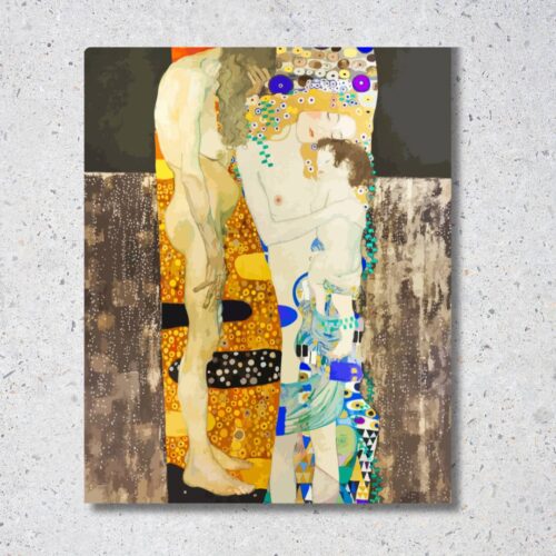 Reprodukcia diela Gustav Klimt – Tri veky ženy, alegória detstva, dospelosti a staroby, ikonické secesné dielo s výraznou dekoratívnou textúrou a emóciou.