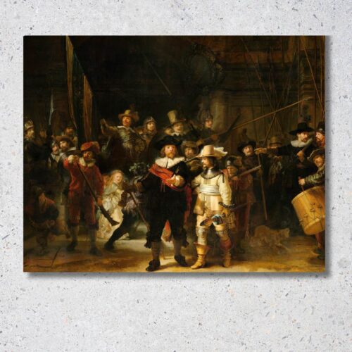 Najslávnejšie dielo holandského baroka fascinuje hrou svetla, tieňa a zachytením postáv v pohybe. Tento monumentálny portrét amsterdamskej milície vnáša do interiéru pocit dynamiky a historickej hĺbky. Vďaka špičkovej tlači na talianske plátno vynikne každý detail Rembrandtovej unikátnej techniky šerosvitu. Ideálna voľba pre milovníkov klasiky, ktorí hľadajú dominantný a charizmatický prvok do svojej obývačky.