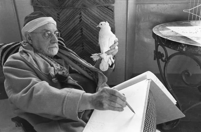 Henri Matisse s holubom počas maľovania